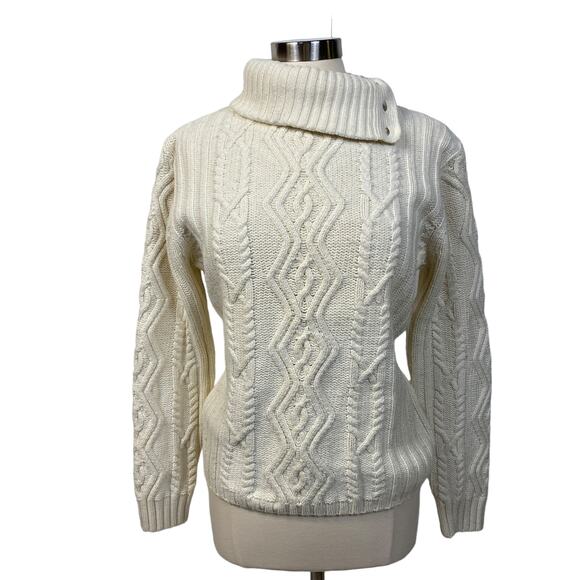 Woman's TOMMY HILFIGER Cable Knit Turtleneck Sweater XXL Cream Button Neck Cozy - Picture 1 of 12